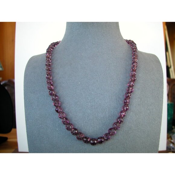 Vintage Amethyst Glass Bead Necklace 24" - Picture 1 of 3